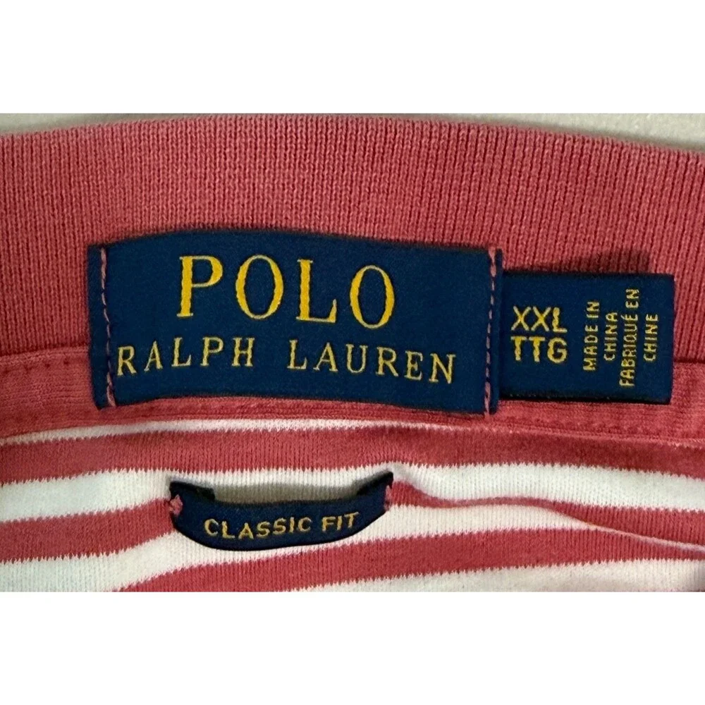 Polo Ralph Lauren Red White Striped Short Sleeve Polo Shirt Size XXL Golf Preppy
